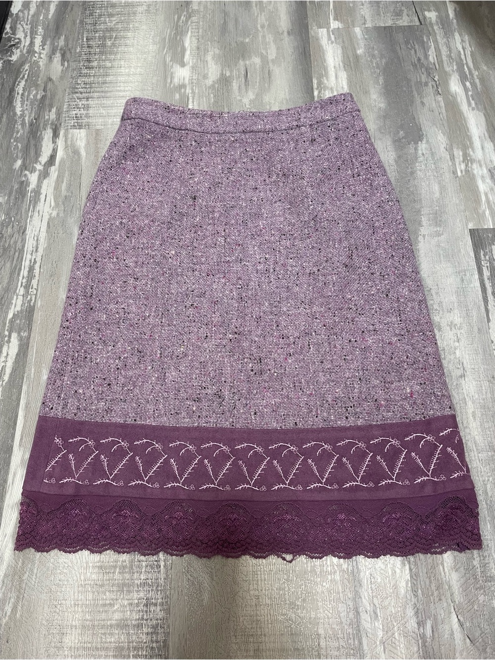 Vintage Purple Tweed A-Line Skirt with Lace Trim
